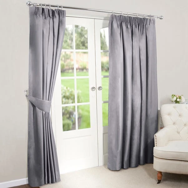 Dunelm Nova Grey Blackout Pencil Pleat Curtains 4 Dunelm Nova Grey Blackout Pencil Pleat Curtains - Image 2