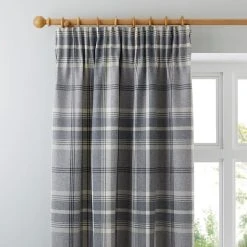 Highland Check Dove Grey Pencil Pleat Curtains