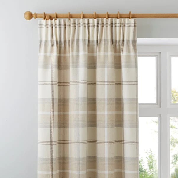 Highland Check Natural Pencil Pleat Curtains 3 Highland Check Natural Pencil Pleat Curtains