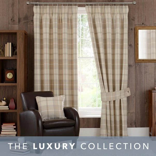 Highland Check Natural Pencil Pleat Curtains 4 Highland Check Natural Pencil Pleat Curtains - Image 2