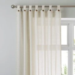 Dunelm Marley Linen Natural Sheer Tab Top Single Voile Panel