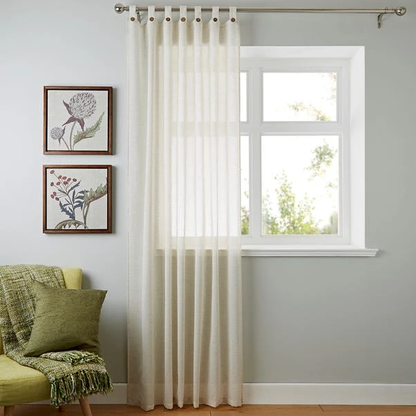 Dunelm Marley Linen Natural Sheer Tab Top Single Voile Panel 4 Dunelm Marley Linen Natural Sheer Tab Top Single Voile Panel - Image 2