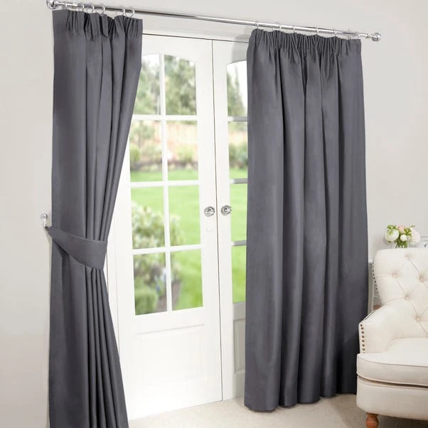 Dunelm Nova Charcoal Blackout Pencil Pleat Curtains 4 Dunelm Nova Charcoal Blackout Pencil Pleat Curtains - Image 2