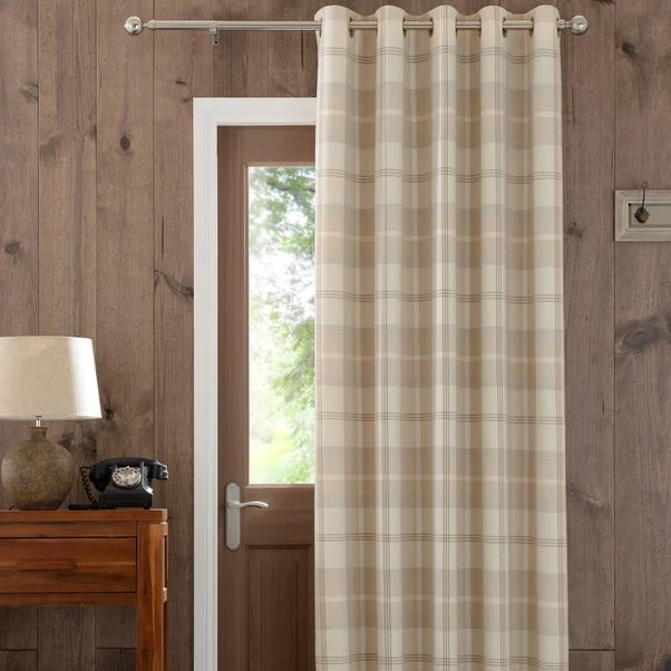 Dunelm Highland Check Natural Eyelet Door Curtain 4 Dunelm Highland Check Natural Eyelet Door Curtain - Image 2