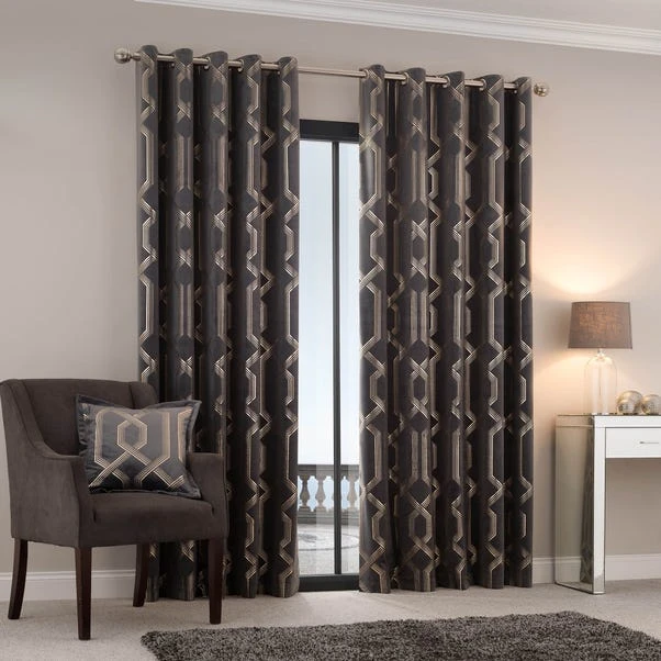 5A Fifth Avenue Bergen Charcoal Velour Eyelet Curtains 4 5A Fifth Avenue Bergen Charcoal Velour Eyelet Curtains - Image 2