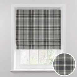Dunelm Highland Check Dove Grey Blackout Roman Blind