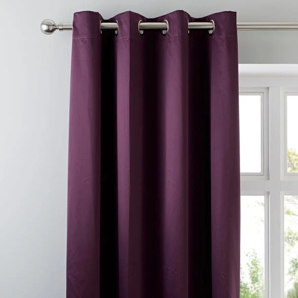 Dunelm Matt Satin Plum Blackout Eyelet Curtains 3 Dunelm Matt Satin Plum Blackout Eyelet Curtains