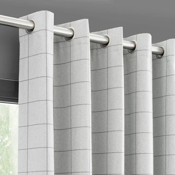 Dunelm Luna Brushed Check Dove Grey Blackout Eyelet Curtains 3 Dunelm Luna Brushed Check Dove Grey Blackout Eyelet Curtains
