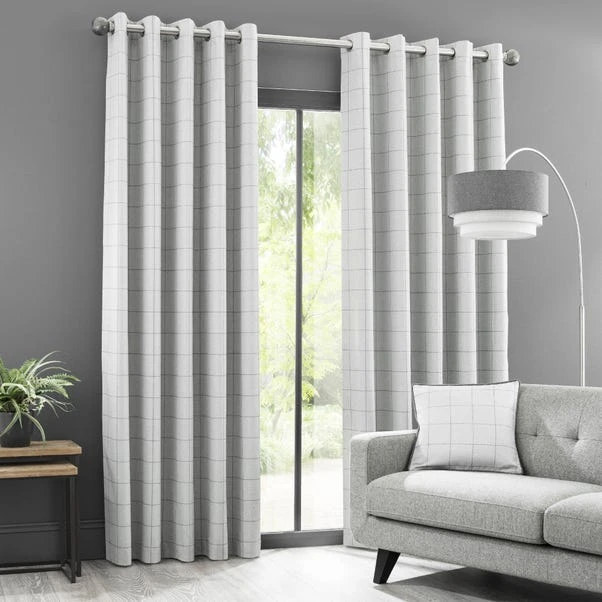Dunelm Luna Brushed Check Dove Grey Blackout Eyelet Curtains 4 Dunelm Luna Brushed Check Dove Grey Blackout Eyelet Curtains - Image 2