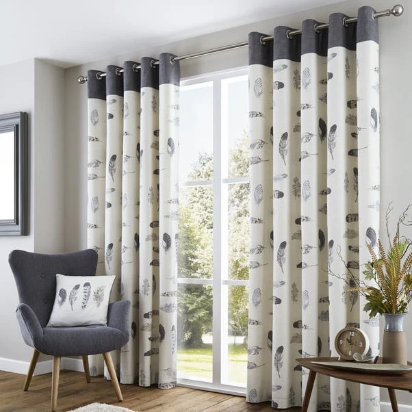 Fusion Idaho Charcoal Feather Eyelet Curtains 4 Fusion Idaho Charcoal Feather Eyelet Curtains - Image 2