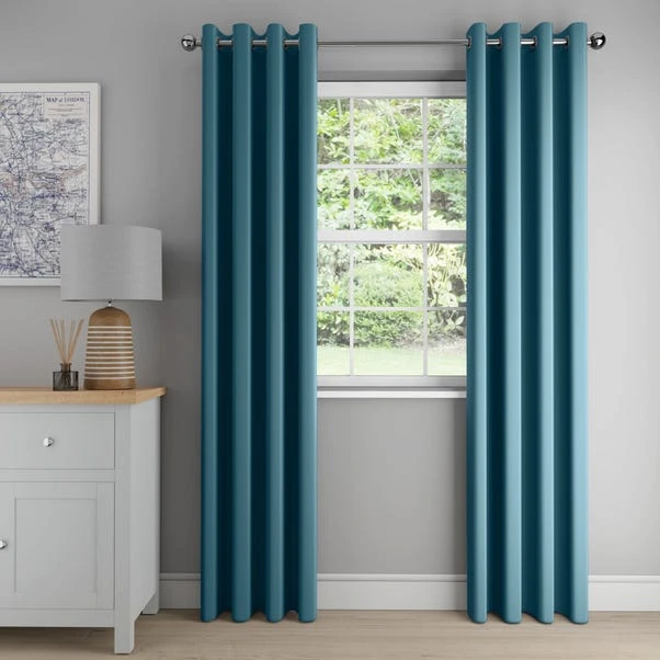 Dunelm Nova Teal Blackout Eyelet Curtains 4 Dunelm Nova Teal Blackout Eyelet Curtains - Image 2