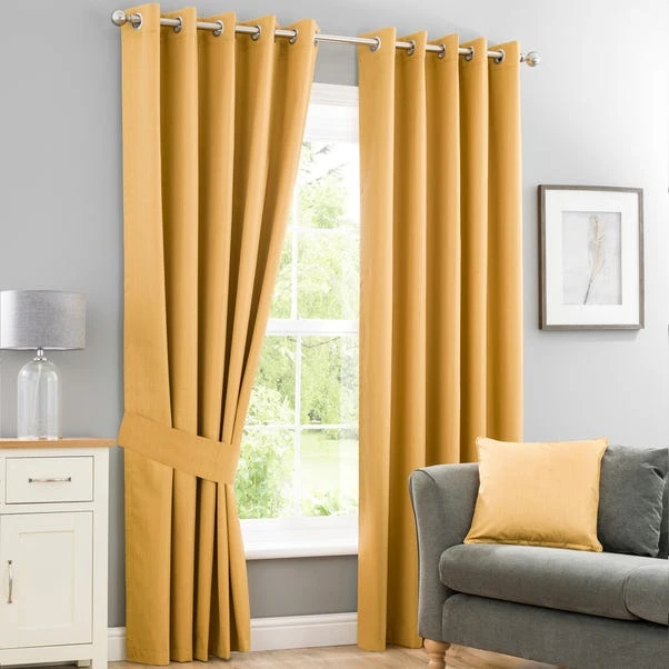 Dunelm Solar Mustard Blackout Eyelet Curtains 4 Dunelm Solar Mustard Blackout Eyelet Curtains - Image 2