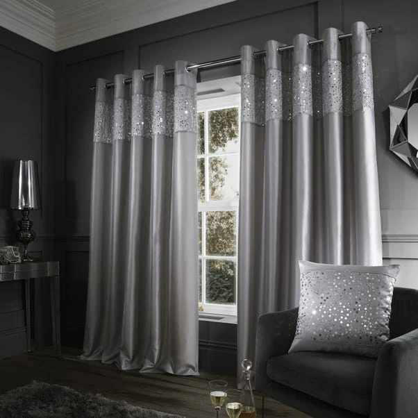 Catherine Lansfield Grey Glitzy Curtain 4 Catherine Lansfield Grey Glitzy Curtain - Image 2