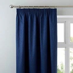 Dunelm Luna Brushed Navy Blackout Pencil Pleat Curtains