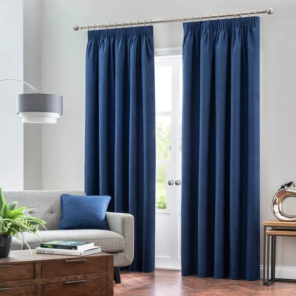 Dunelm Luna Brushed Navy Blackout Pencil Pleat Curtains 4 Dunelm Luna Brushed Navy Blackout Pencil Pleat Curtains - Image 2