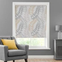 Dunelm Leah Leaf Ochre Blackout Roller Blind
