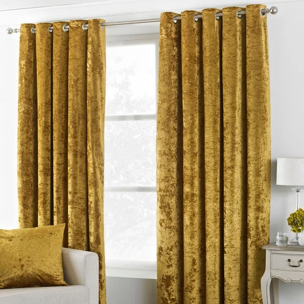 Verona Ochre Velvet Eyelet Curtains 4 Verona Ochre Velvet Eyelet Curtains - Image 2