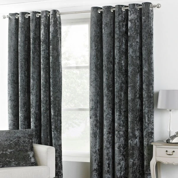 Verona Pewter Velvet Eyelet Curtain 4 Verona Pewter Velvet Eyelet Curtain - Image 2