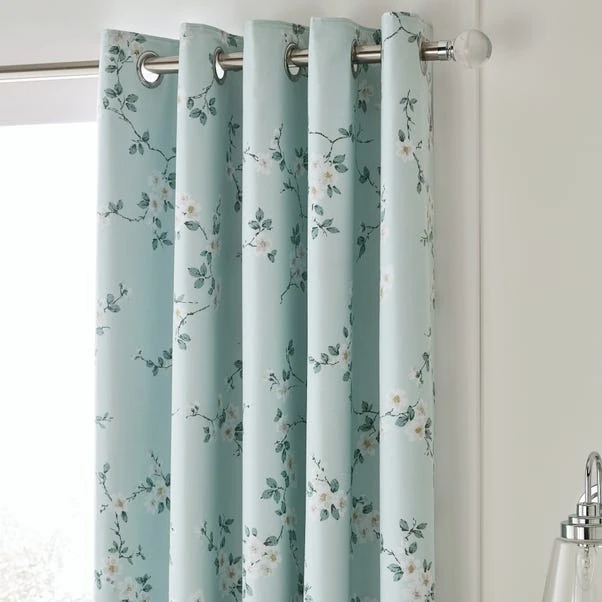 Dunelm Edith Duck Egg Floral Blackout Eyelet Curtains 3 Dunelm Edith Duck Egg Floral Blackout Eyelet Curtains