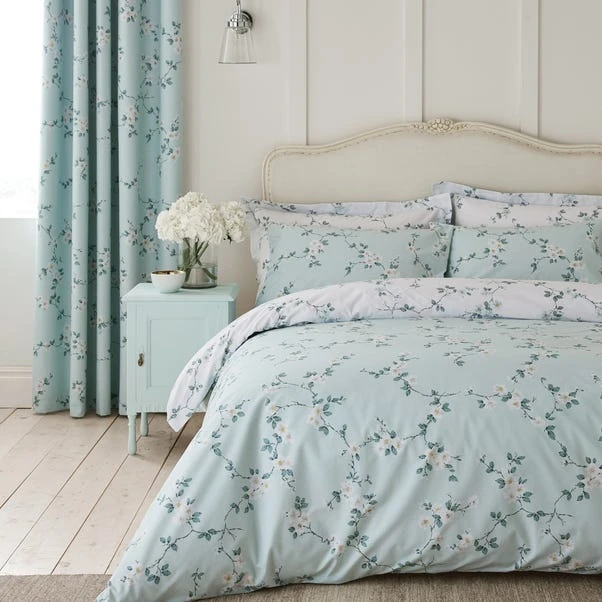 Dunelm Edith Duck Egg Floral Blackout Eyelet Curtains 4 Dunelm Edith Duck Egg Floral Blackout Eyelet Curtains - Image 2