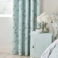 Dunelm Edith Duck Egg Floral Blackout Eyelet Curtains 11 Dunelm Edith Duck Egg Floral Blackout Eyelet Curtains -Dunelm Shop 30646313 alt03