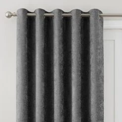 Dunelm Chenille Grey Thermal Eyelet Door Curtain