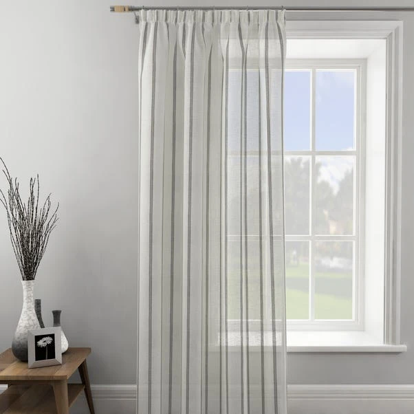 Dunelm Boucle Stripe Charcoal Tape Top Single Voile Panel 4 Dunelm Boucle Stripe Charcoal Tape Top Single Voile Panel - Image 2