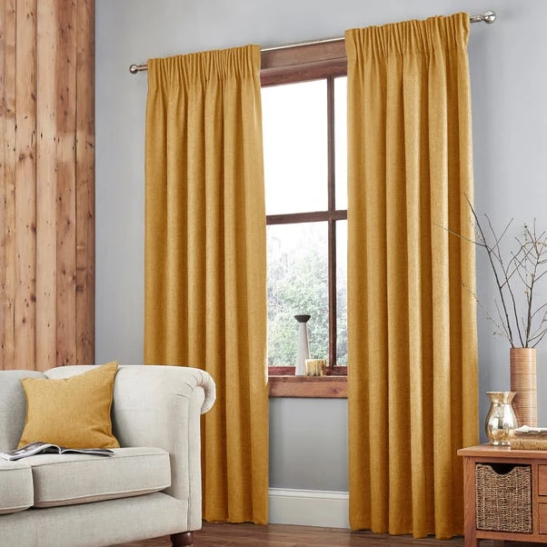 Dunelm Jennings Ochre Thermal Pencil Pleat Curtains 4 Dunelm Jennings Ochre Thermal Pencil Pleat Curtains - Image 2