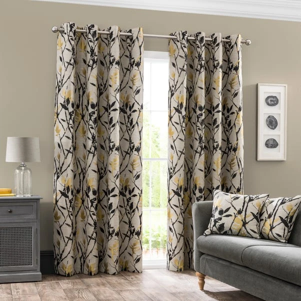 Dunelm Zen Gold Jacquard Eyelet Curtains 4 Dunelm Zen Gold Jacquard Eyelet Curtains - Image 2