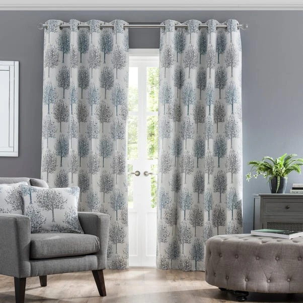 Luxury Collection Jacquard Trees Teal Eyelet Curtains 4 Luxury Collection Jacquard Trees Teal Eyelet Curtains - Image 2