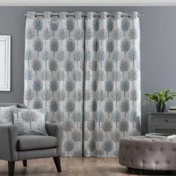 Luxury Collection Jacquard Trees Teal Eyelet Curtains 11 Luxury Collection Jacquard Trees Teal Eyelet Curtains -Dunelm Shop 30655690 alt04