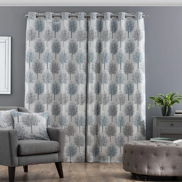Luxury Collection Jacquard Trees Teal Eyelet Curtains 6 Luxury Collection Jacquard Trees Teal Eyelet Curtains - Image 4