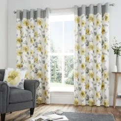 Fusion Adriana Ochre Floral Eyelet Curtains -Dunelm Shop 30661230 alt01