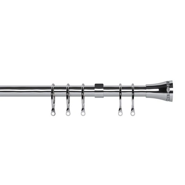 Speedy Diamante Trumpet Extendable Chrome Eyelet Curtain Pole Dia. 16/19mm 3 Speedy Diamante Trumpet Extendable Chrome Eyelet Curtain Pole Dia. 16/19mm