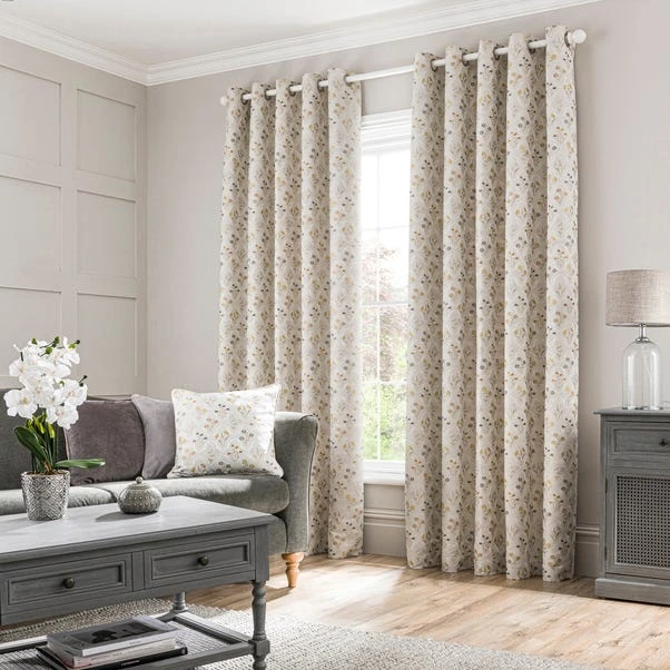 Luxury Collection Fleur Floral Jacquard Ochre Eyelet Curtains 4 Luxury Collection Fleur Floral Jacquard Ochre Eyelet Curtains - Image 2