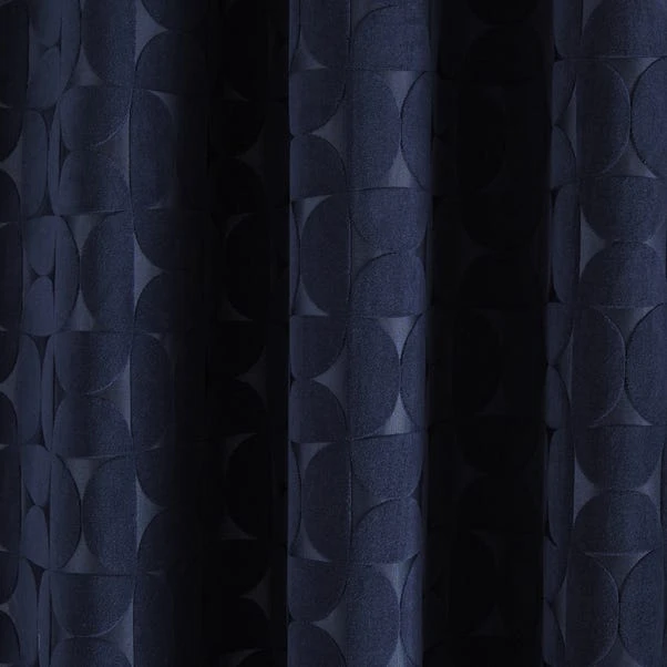 Elements Sten Geometric Velour Navy Eyelet Curtains 5 Elements Sten Geometric Velour Navy Eyelet Curtains - Image 3