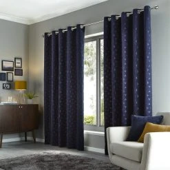 Elements Sten Geometric Velour Navy Eyelet Curtains 11 Elements Sten Geometric Velour Navy Eyelet Curtains -Dunelm Shop 30669085 alt03