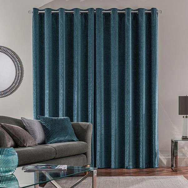 Dunelm Valencia Velvet Geometric Teal Eyelet Curtains 6 Dunelm Valencia Velvet Geometric Teal Eyelet Curtains - Image 4