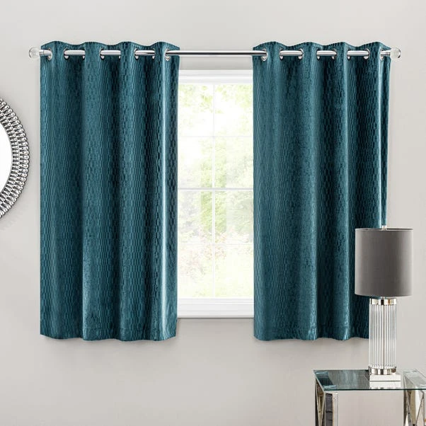 Dunelm Valencia Velvet Geometric Teal Eyelet Curtains 7 Dunelm Valencia Velvet Geometric Teal Eyelet Curtains - Image 5