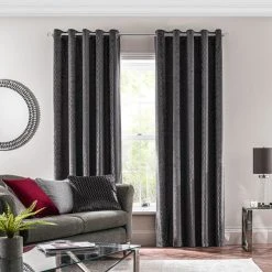 Dunelm Valencia Velvet Geometric Charcoal Eyelet Curtains 9 Dunelm Valencia Velvet Geometric Charcoal Eyelet Curtains -Dunelm Shop 30670278 alt01