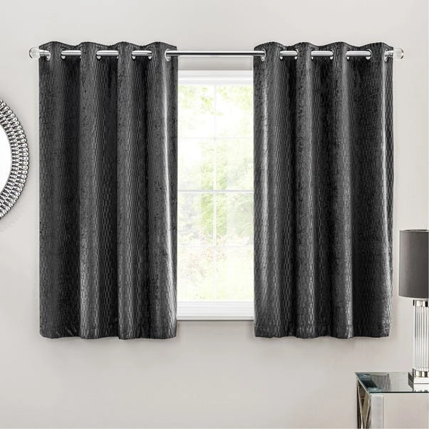 Dunelm Valencia Velvet Geometric Charcoal Eyelet Curtains 7 Dunelm Valencia Velvet Geometric Charcoal Eyelet Curtains - Image 5