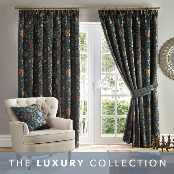 Dunelm Betsy Chenille Jacquard Lagoon Pencil Pleat Curtains 4 Dunelm Betsy Chenille Jacquard Lagoon Pencil Pleat Curtains - Image 2