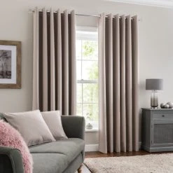 Dunelm Luna Brushed Pebble Blackout Eyelet Curtains 9 Dunelm Luna Brushed Pebble Blackout Eyelet Curtains -Dunelm Shop 30672327 alt01