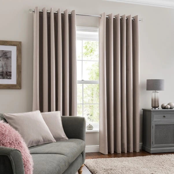 Dunelm Luna Brushed Pebble Blackout Eyelet Curtains 4 Dunelm Luna Brushed Pebble Blackout Eyelet Curtains - Image 2
