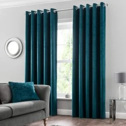 Dunelm Ruben Teal Velour Eyelet Curtains -Dunelm Shop 30672630 alt01