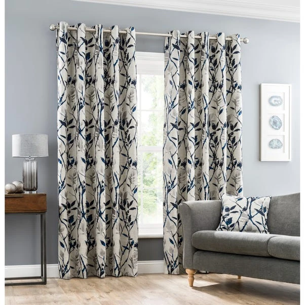 Dunelm Zen Blue Jacquard Eyelet Curtains 4 Dunelm Zen Blue Jacquard Eyelet Curtains - Image 2
