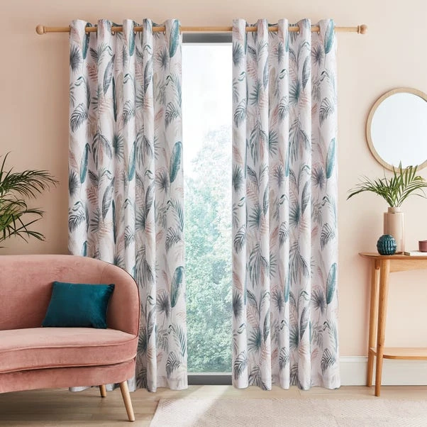 Dunelm Palm Leaf Teal Eyelet Curtains 4 Dunelm Palm Leaf Teal Eyelet Curtains - Image 2