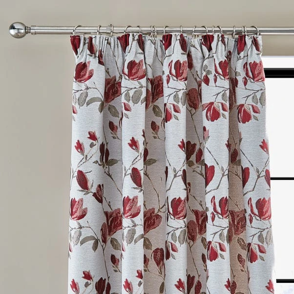 Dunelm Ellis Floral Jacquard Red Pencil Pleat Curtains 3 Dunelm Ellis Floral Jacquard Red Pencil Pleat Curtains