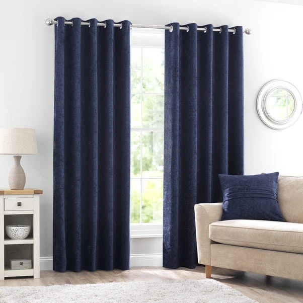 Luxury Collection Chenille Navy Eyelet Curtains 4 Luxury Collection Chenille Navy Eyelet Curtains - Image 2