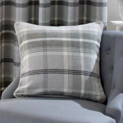 Luxury Collection Highland Check Dove Grey Eyelet Curtains -Dunelm Shop 30676973 alt07